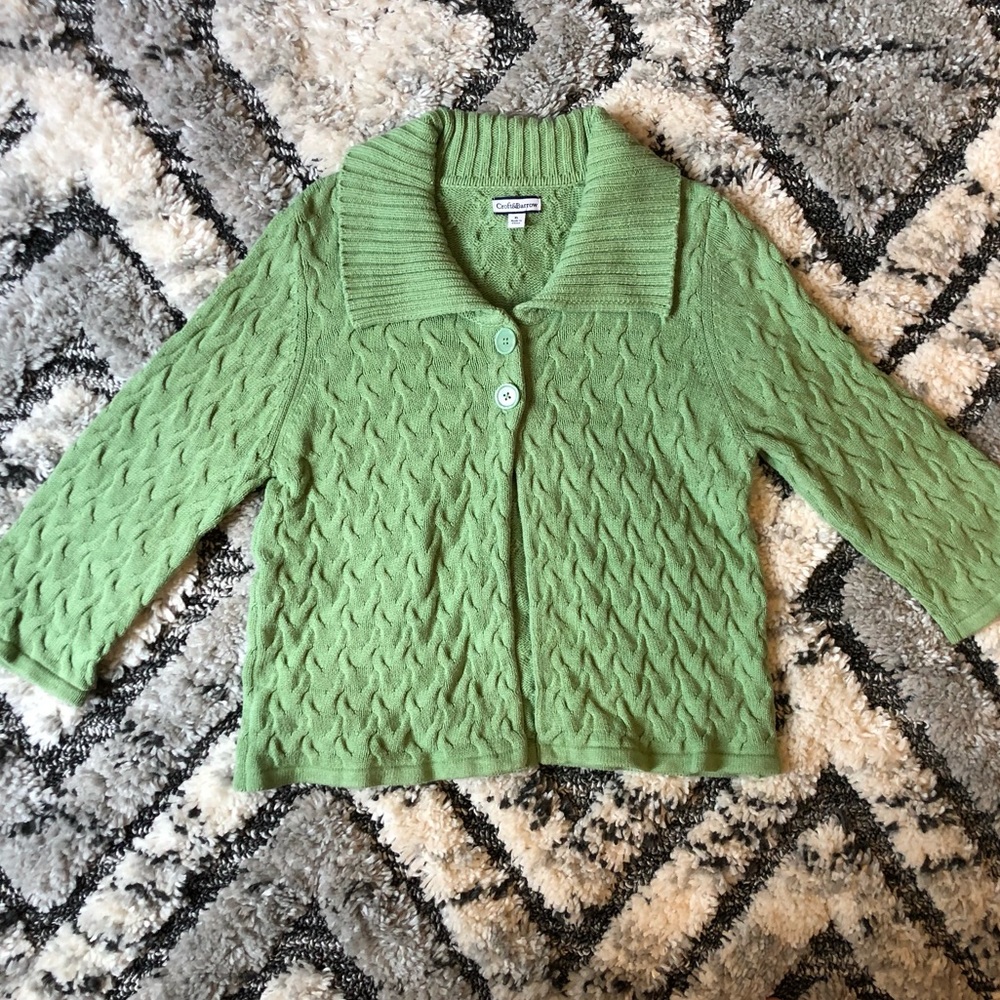 Light green Croft & Barrow 2 button swing cable cardigan sweater XL 100% cotton
